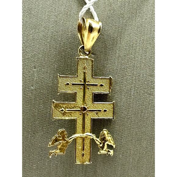 14K Tri-Tone Crucifix Double Bar Cross Pendant (12216) - Picture 4 of 6